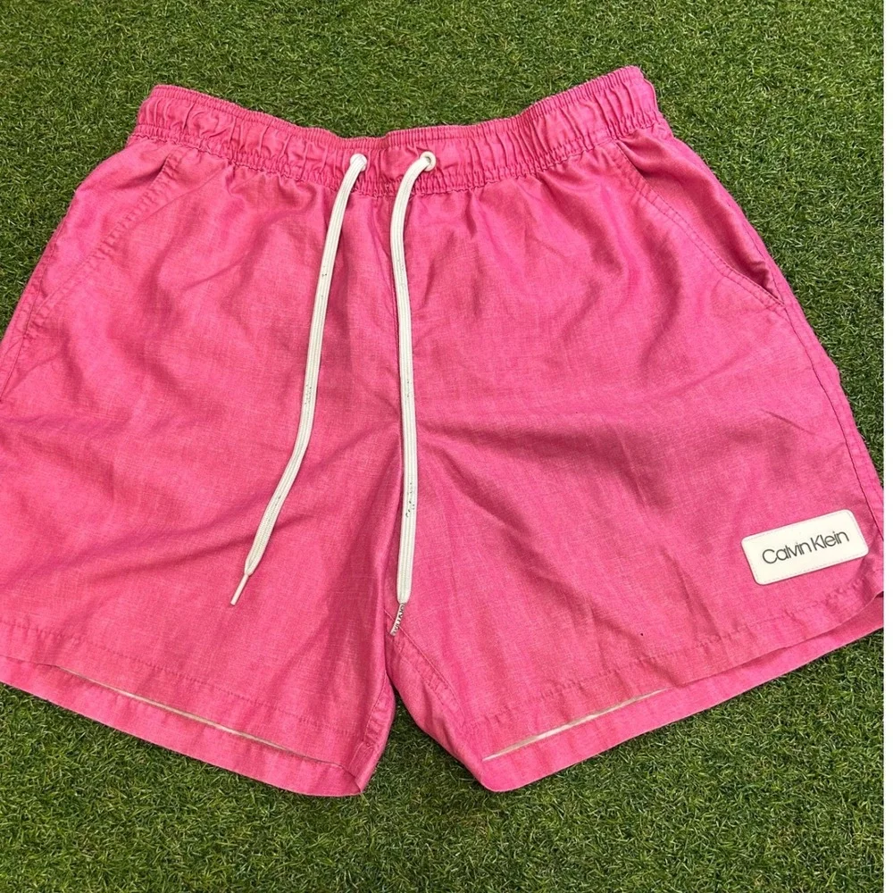 Calvin Klein Mens Pink Swim Shorts Trunk Elastic Waist Logo Small